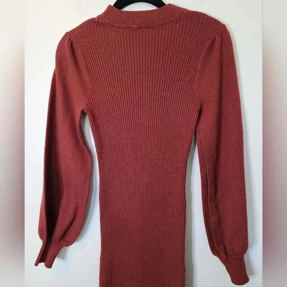 LULU'S ribbed knit puff balloon sleeves mock neck stretchy bodycon Midi Dress XL - Picture 11 of 12